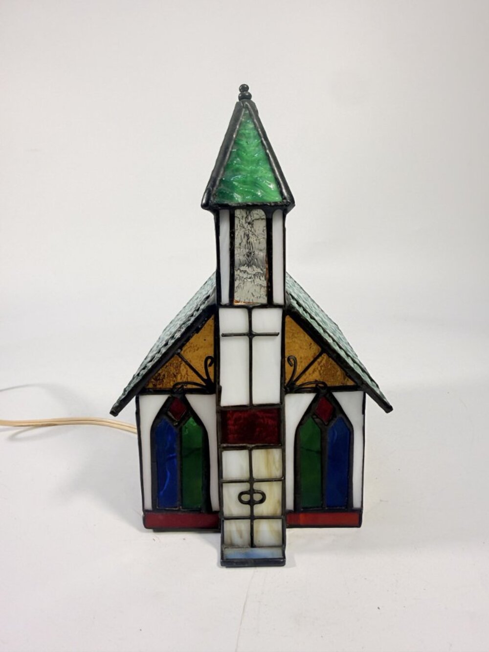 Lamp Light Tiffany Style Stained Glass 3D Church Chapel Cross Vintage Holiday - Picture 3 of 15